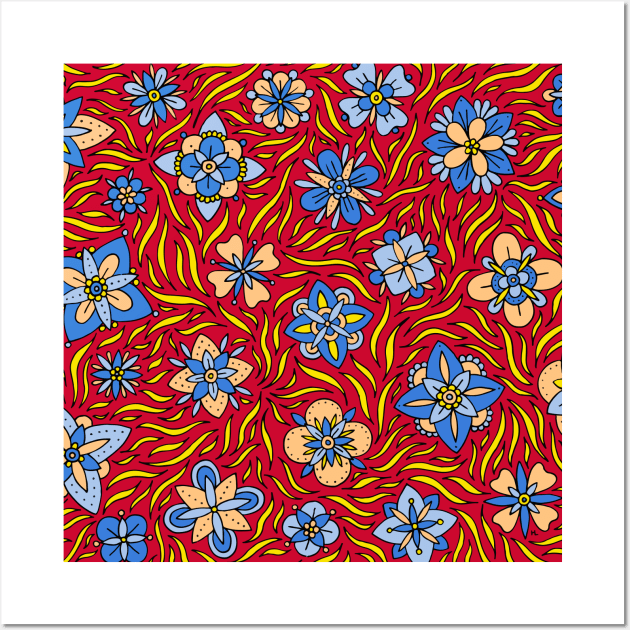 Blue and Orange Flowers Wall Art by HLeslie Design